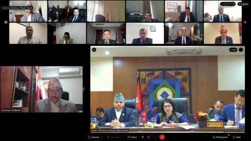Foreign Minister Hon Dr Bimala Rai Paudyal held a virtual meeting on 24 Feb 2023, with Ambassadors and heads of Nepali Diplomatic Missions abroad. 