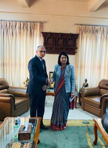 Foreign Secretary of India H. E. Shri with Hon’ble Foreign Minister Dr. Bimala Rai Paudyal.